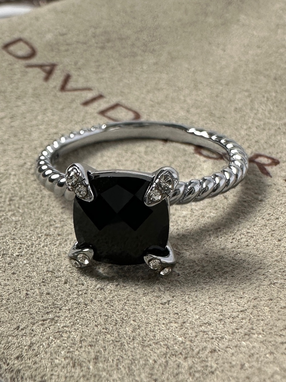 David Yurman Sterling Silver Chatelaine Black Onyx Pave Ring Size 7.5